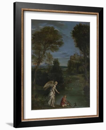 Landscape with Tobias Laying Hold of the Fish, C. 1612-Domenichino-Framed Giclee Print