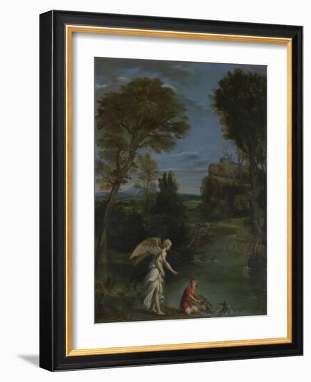 Landscape with Tobias Laying Hold of the Fish, C. 1612-Domenichino-Framed Giclee Print