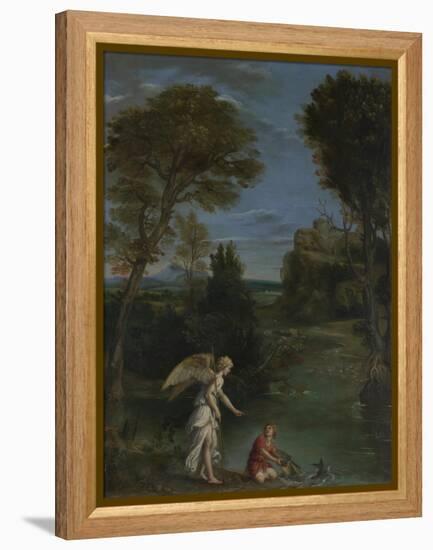 Landscape with Tobias Laying Hold of the Fish, C. 1612-Domenichino-Framed Premier Image Canvas