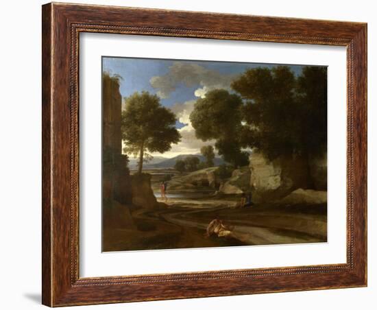 Landscape with Travellers Resting, C.1638 (Oil on Canvas)-Nicolas Poussin-Framed Giclee Print