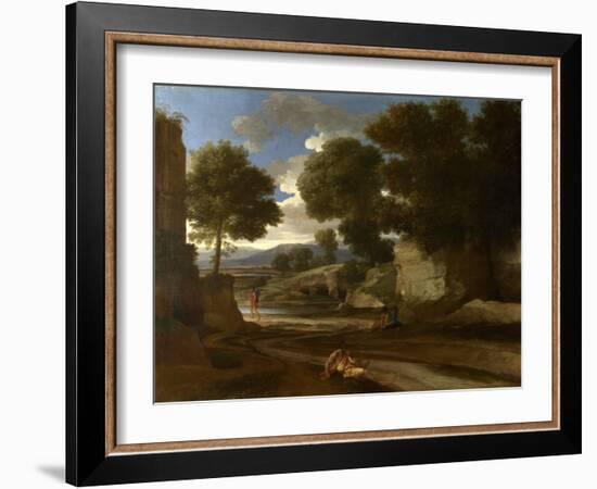 Landscape with Travellers Resting, C.1638 (Oil on Canvas)-Nicolas Poussin-Framed Giclee Print