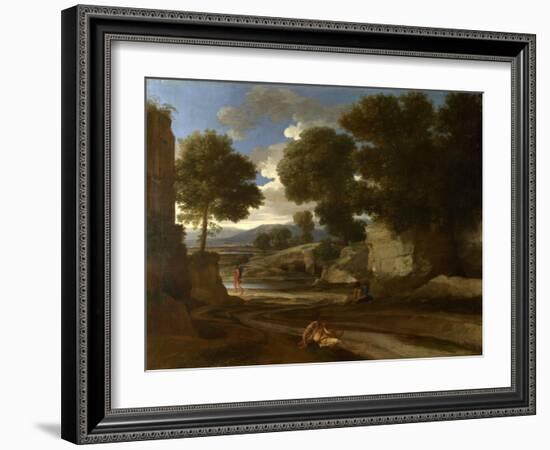 Landscape with Travellers Resting, C.1638 (Oil on Canvas)-Nicolas Poussin-Framed Giclee Print