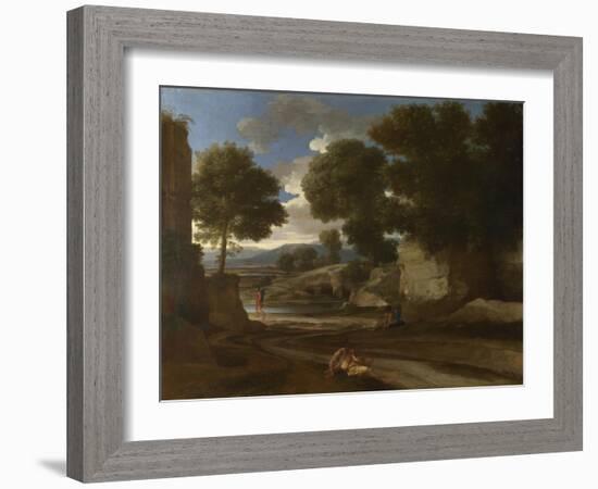 Landscape with Travellers Resting, Ca 1638-Nicolas Poussin-Framed Giclee Print