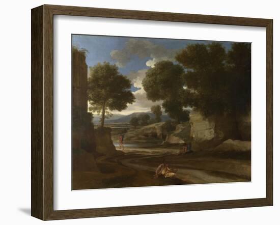 Landscape with Travellers Resting, Ca 1638-Nicolas Poussin-Framed Giclee Print