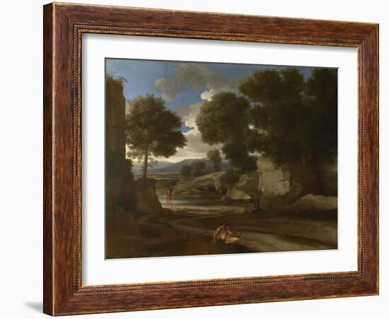 Landscape with Travellers Resting, Ca 1638-Nicolas Poussin-Framed Giclee Print