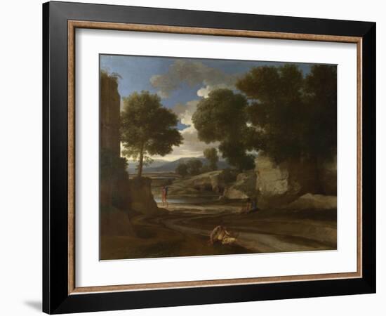 Landscape with Travellers Resting, Ca 1638-Nicolas Poussin-Framed Giclee Print