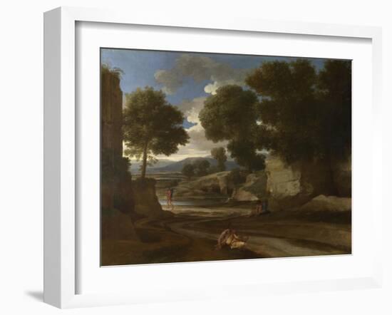 Landscape with Travellers Resting, Ca 1638-Nicolas Poussin-Framed Giclee Print