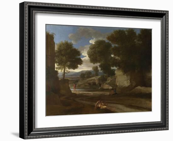 Landscape with Travellers Resting, Ca 1638-Nicolas Poussin-Framed Giclee Print