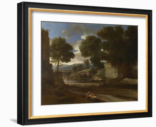 Landscape with Travellers Resting, Ca 1638-Nicolas Poussin-Framed Giclee Print