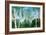 Landscape with Trunks of Birches and Pine Tree in the Foreground and Silhouettes of Different Trees-Milovelen-Framed Art Print