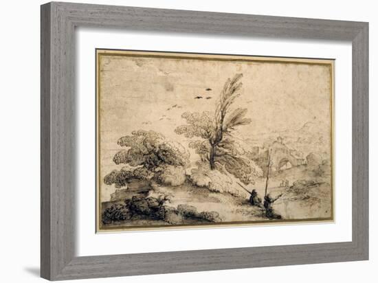 Landscape with Two Fishermen Resting-Guercino (Giovanni Francesco Barbieri)-Framed Giclee Print