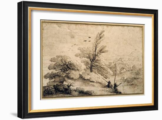 Landscape with Two Fishermen Resting-Guercino (Giovanni Francesco Barbieri)-Framed Giclee Print