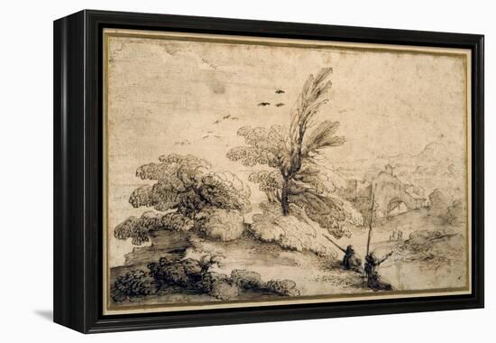 Landscape with Two Fishermen Resting-Guercino (Giovanni Francesco Barbieri)-Framed Premier Image Canvas