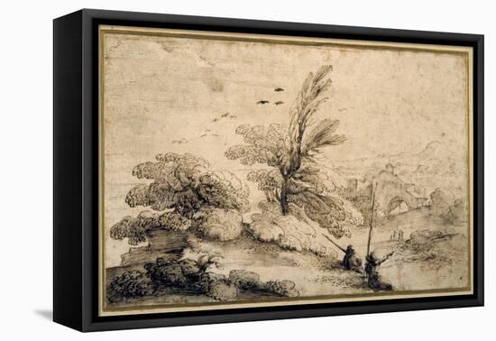 Landscape with Two Fishermen Resting-Guercino (Giovanni Francesco Barbieri)-Framed Premier Image Canvas