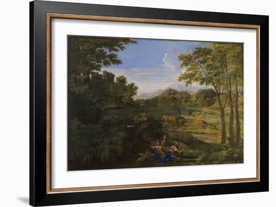 Landscape with Two Nymphs and a Snake, Ca 1659-Nicolas Poussin-Framed Giclee Print
