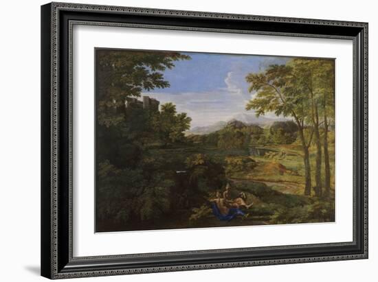 Landscape with Two Nymphs and a Snake, Ca 1659-Nicolas Poussin-Framed Giclee Print