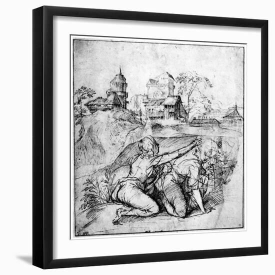 Landscape with Two Youths, C1510-Titian (Tiziano Vecelli)-Framed Giclee Print