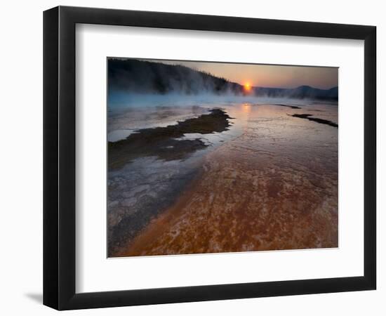 Landscape with view of Grand Prismatic Spring at sunrise, Yellowstone National Park, Wyoming, USA-Panoramic Images-Framed Photographic Print