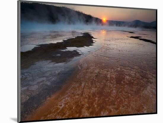 Landscape with view of Grand Prismatic Spring at sunrise, Yellowstone National Park, Wyoming, USA-Panoramic Images-Mounted Photographic Print