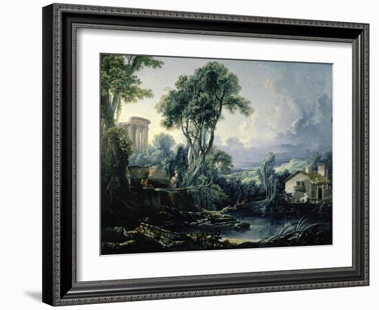 Landscape with Water Mill, 1743-Francois Boucher-Framed Giclee Print