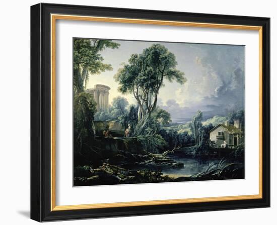 Landscape with Water Mill, 1743-Francois Boucher-Framed Giclee Print