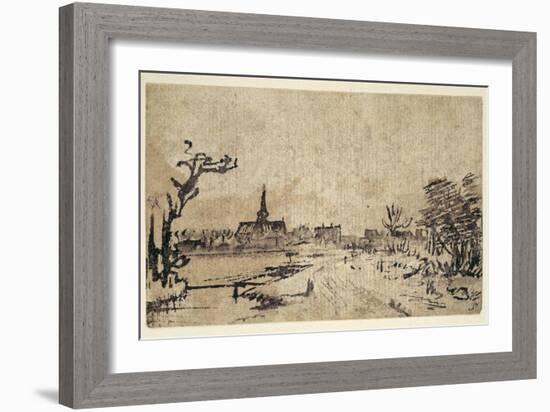 Landscape with Water, the Village of Amstelveen in the Background, C.1654-55-Rembrandt van Rijn-Framed Giclee Print