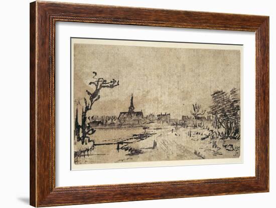 Landscape with Water, the Village of Amstelveen in the Background, C.1654-55-Rembrandt van Rijn-Framed Giclee Print