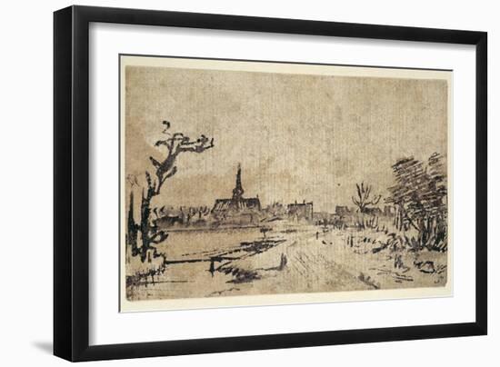 Landscape with Water, the Village of Amstelveen in the Background, C.1654-55-Rembrandt van Rijn-Framed Giclee Print