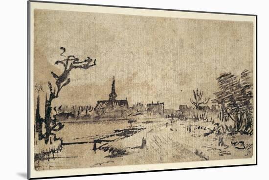 Landscape with Water, the Village of Amstelveen in the Background, C.1654-55-Rembrandt van Rijn-Mounted Giclee Print