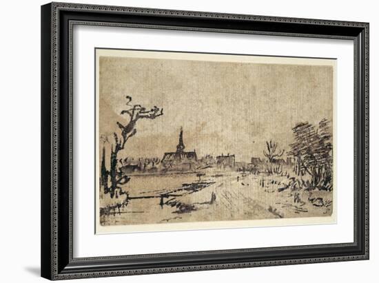 Landscape with Water, the Village of Amstelveen in the Background, C.1654-55-Rembrandt van Rijn-Framed Giclee Print