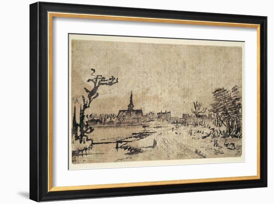 Landscape with Water, the Village of Amstelveen in the Background, C.1654-55-Rembrandt van Rijn-Framed Giclee Print