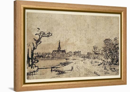 Landscape with Water, the Village of Amstelveen in the Background, C.1654-55-Rembrandt van Rijn-Framed Premier Image Canvas