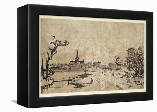 Landscape with Water, the Village of Amstelveen in the Background, C.1654-55-Rembrandt van Rijn-Framed Premier Image Canvas