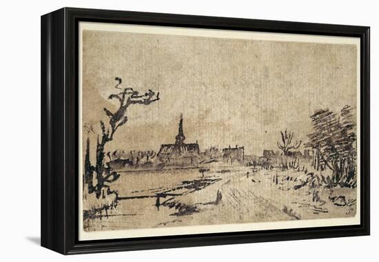 Landscape with Water, the Village of Amstelveen in the Background, C.1654-55-Rembrandt van Rijn-Framed Premier Image Canvas