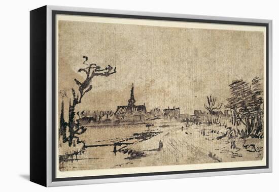 Landscape with Water, the Village of Amstelveen in the Background, C.1654-55-Rembrandt van Rijn-Framed Premier Image Canvas