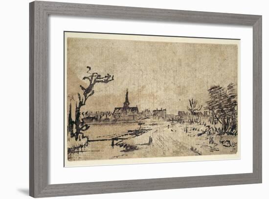 Landscape with Water, the Village of Amstelveen in the Background, C.1654-55-Rembrandt van Rijn-Framed Giclee Print