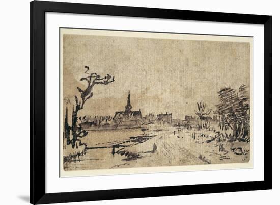 Landscape with Water, the Village of Amstelveen in the Background, C.1654-55-Rembrandt van Rijn-Framed Giclee Print