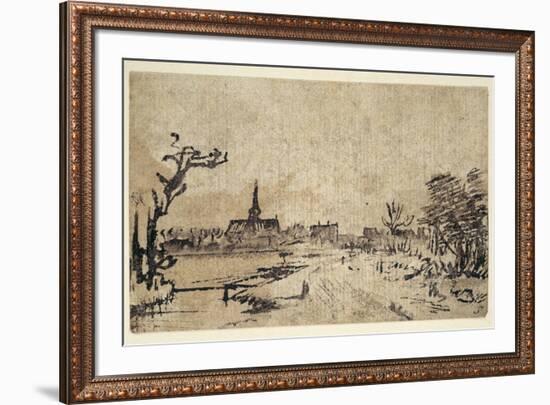 Landscape with Water, the Village of Amstelveen in the Background, C.1654-55-Rembrandt van Rijn-Framed Giclee Print