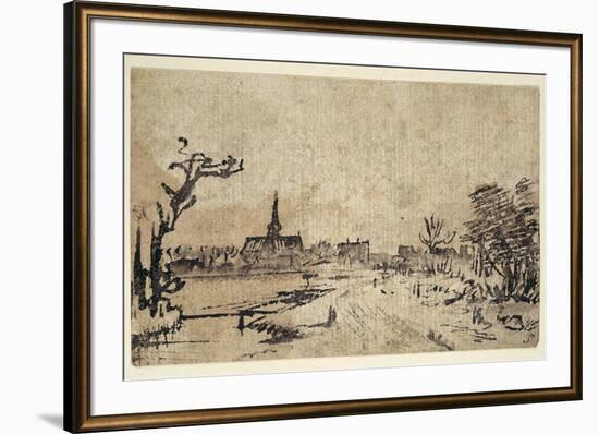 Landscape with Water, the Village of Amstelveen in the Background, C.1654-55-Rembrandt van Rijn-Framed Giclee Print