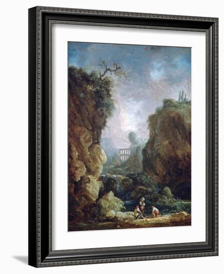 Landscape with Waterfall and Aqueduct, C1750-1808-Robert Hubert-Framed Giclee Print