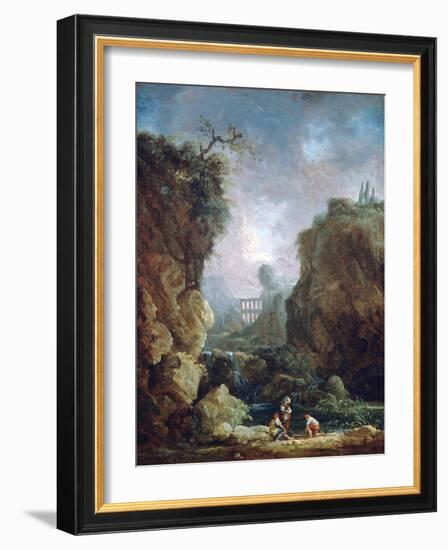 Landscape with Waterfall and Aqueduct, C1750-1808-Robert Hubert-Framed Giclee Print