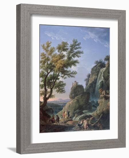 Landscape with Waterfall and Figures, 1768-Claude Joseph Vernet-Framed Giclee Print