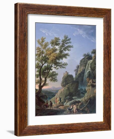 Landscape with Waterfall and Figures, 1768-Claude Joseph Vernet-Framed Giclee Print