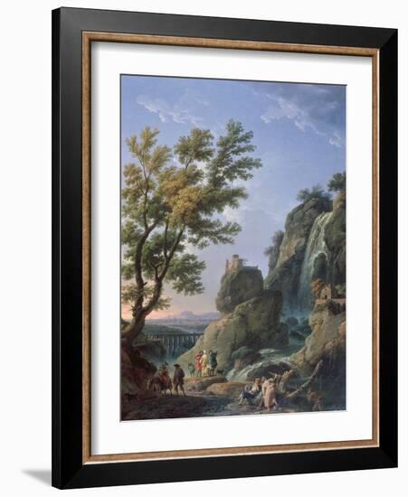 Landscape with Waterfall and Figures, 1768-Claude Joseph Vernet-Framed Giclee Print