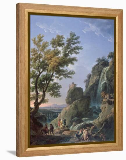 Landscape with Waterfall and Figures, 1768-Claude Joseph Vernet-Framed Premier Image Canvas