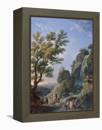 Landscape with Waterfall and Figures, 1768-Claude Joseph Vernet-Framed Premier Image Canvas