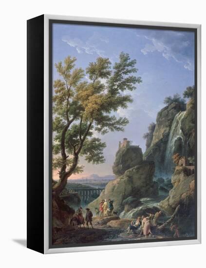 Landscape with Waterfall and Figures, 1768-Claude Joseph Vernet-Framed Premier Image Canvas