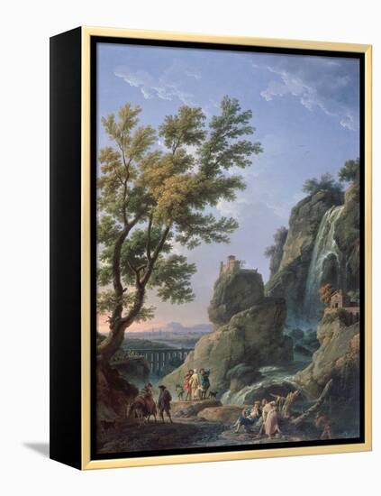 Landscape with Waterfall and Figures, 1768-Claude Joseph Vernet-Framed Premier Image Canvas