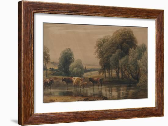 Landscape with Willows, Cows and Calf in a Stream, C.1835-Peter De Wint-Framed Giclee Print