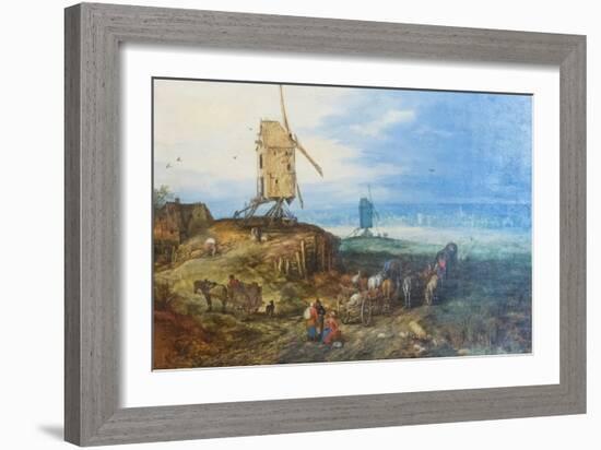 Landscape with Windmills, 1607, (Oil on Panel)-Jan the Elder Brueghel-Framed Giclee Print